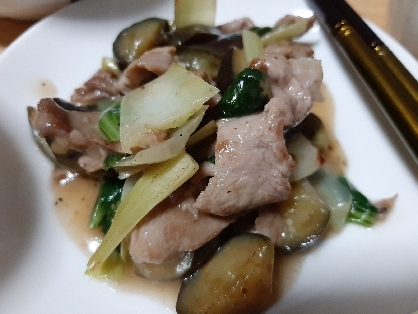 チンゲン菜となすと豚肉の中華炒め