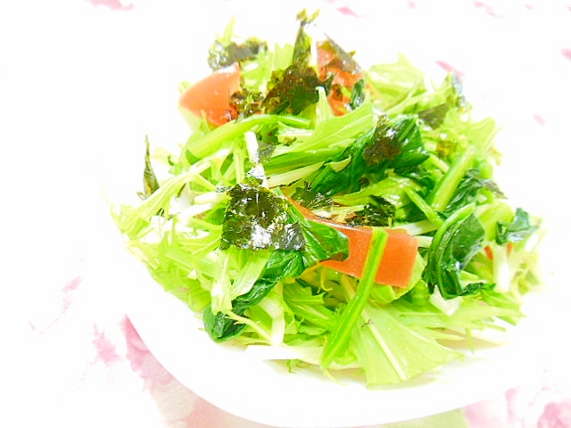 ❤水菜とトマトとほうれん草と韓国海苔のサラダ❤