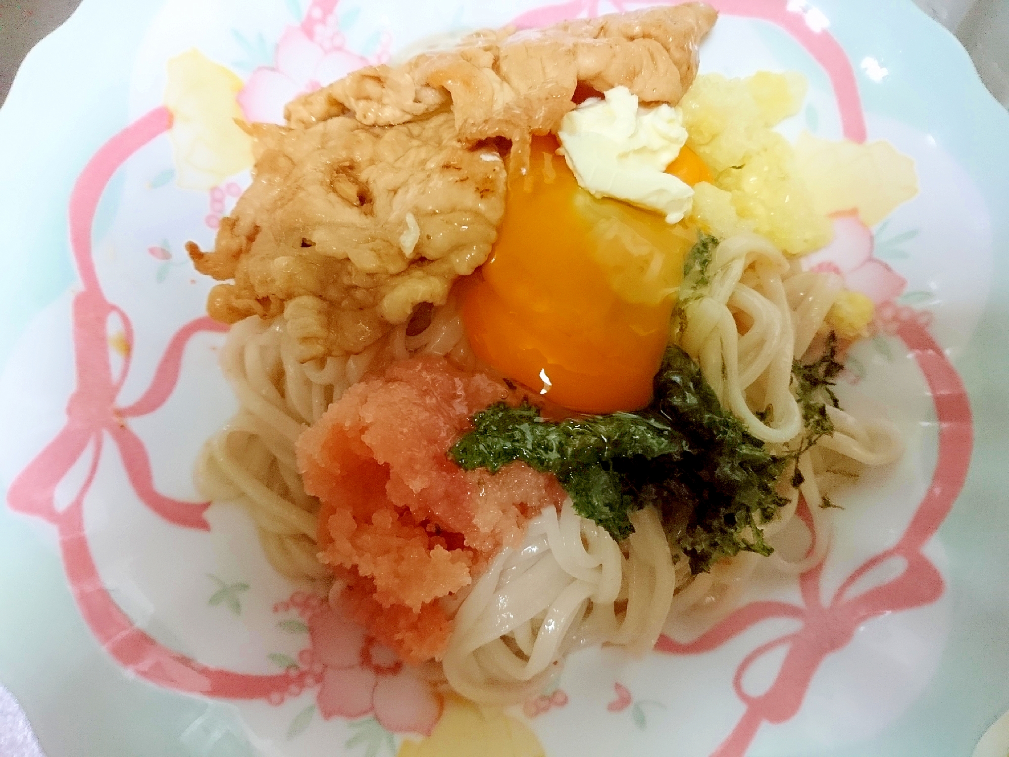 もち麦うどん☆明太子・生姜焼き