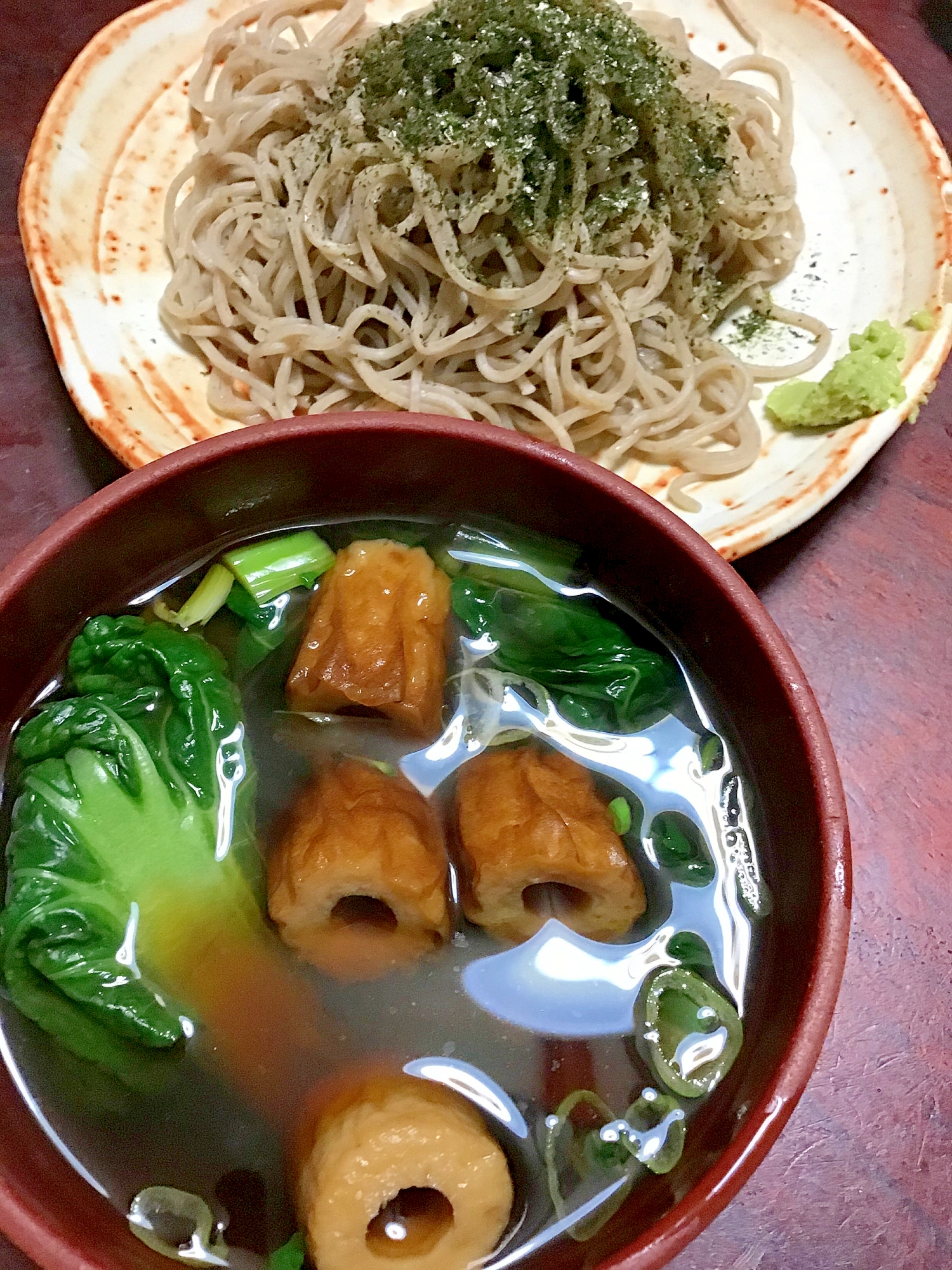 雪美菜と竹輪の盛り蕎麦。