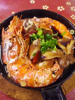グリルパンで、赤海老椎茸の油焼き