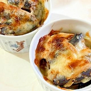 いわし缶で　炒めなすといわしのチーズ焼き