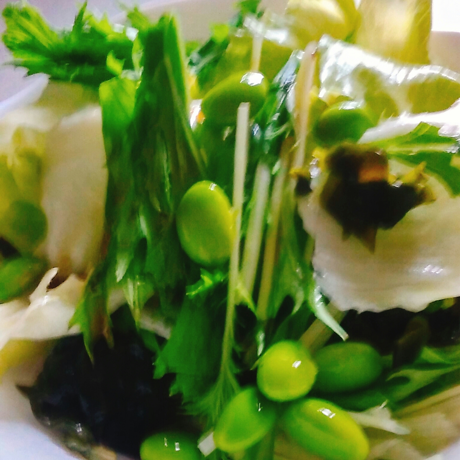 水菜わかめ枝豆のサラダ