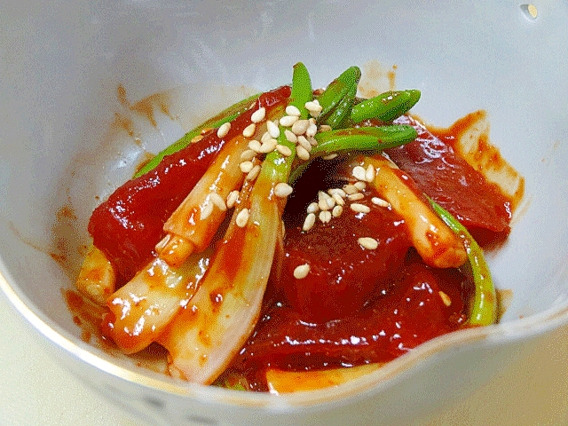 韓国風☆　「浅葱とマグロ辛味噌和え」