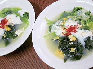 蛤スープで☆　濃厚な「みつ葉わかめ卵とじ」