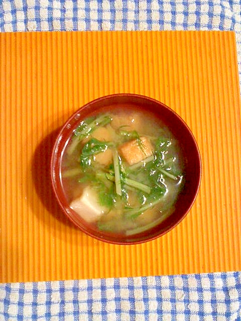 壬生菜と厚揚げの味噌汁♪