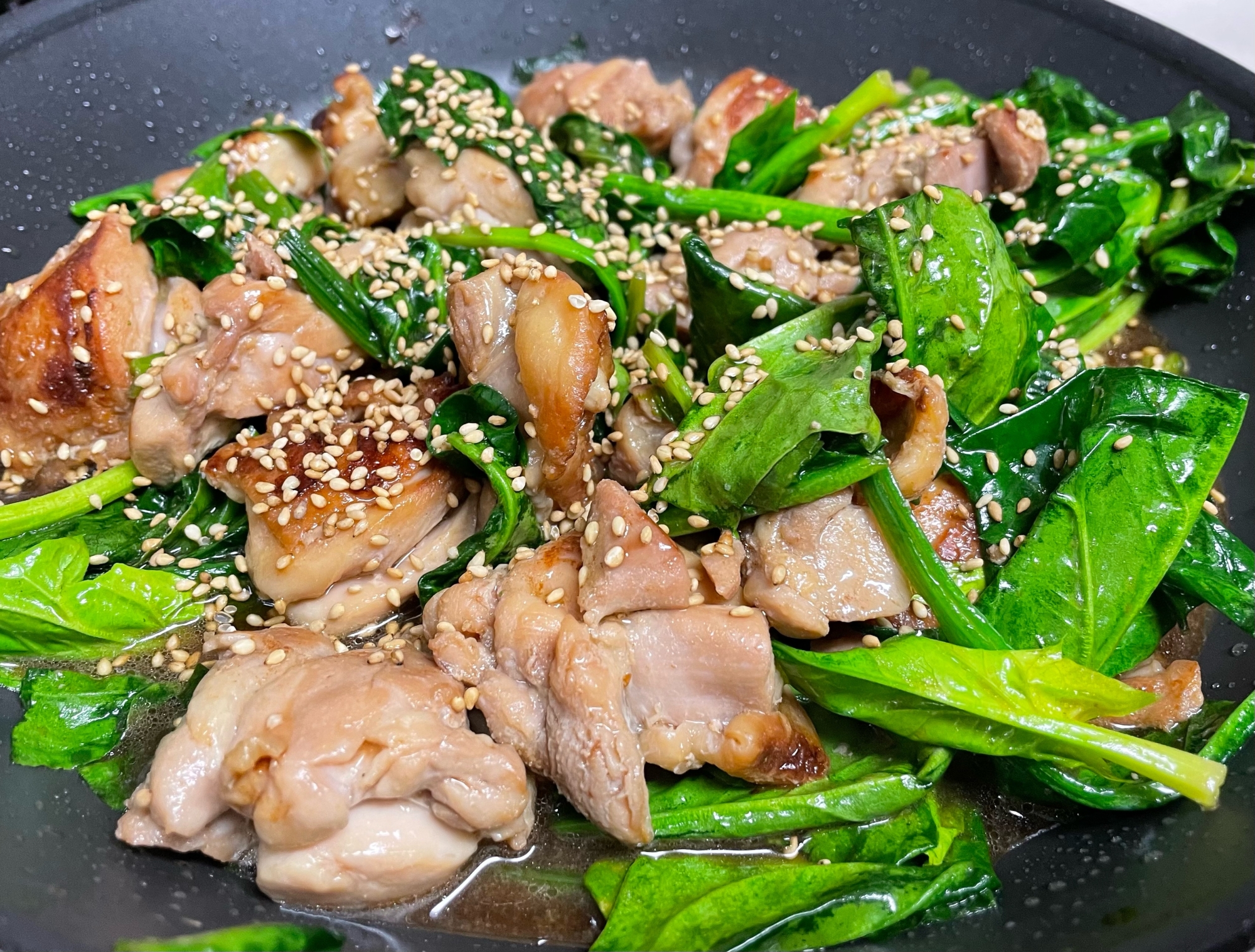 香ばししょうゆチキン！ほうれん草がめちゃうまい