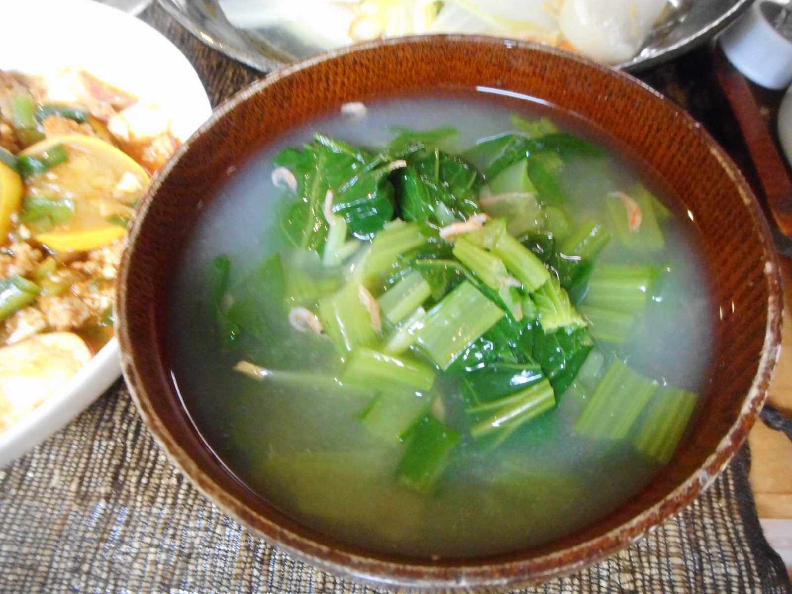 小松菜とアミエビの塩麹スープ