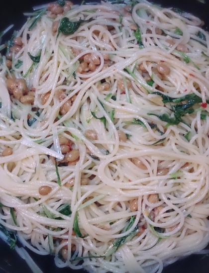 納豆と水菜の和風パスタ