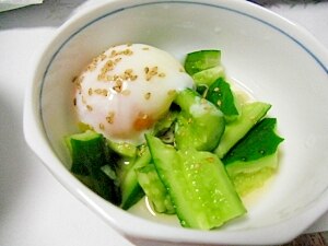 きゅうりと温泉卵の一品 レシピ・作り方 by ミスチバス8823