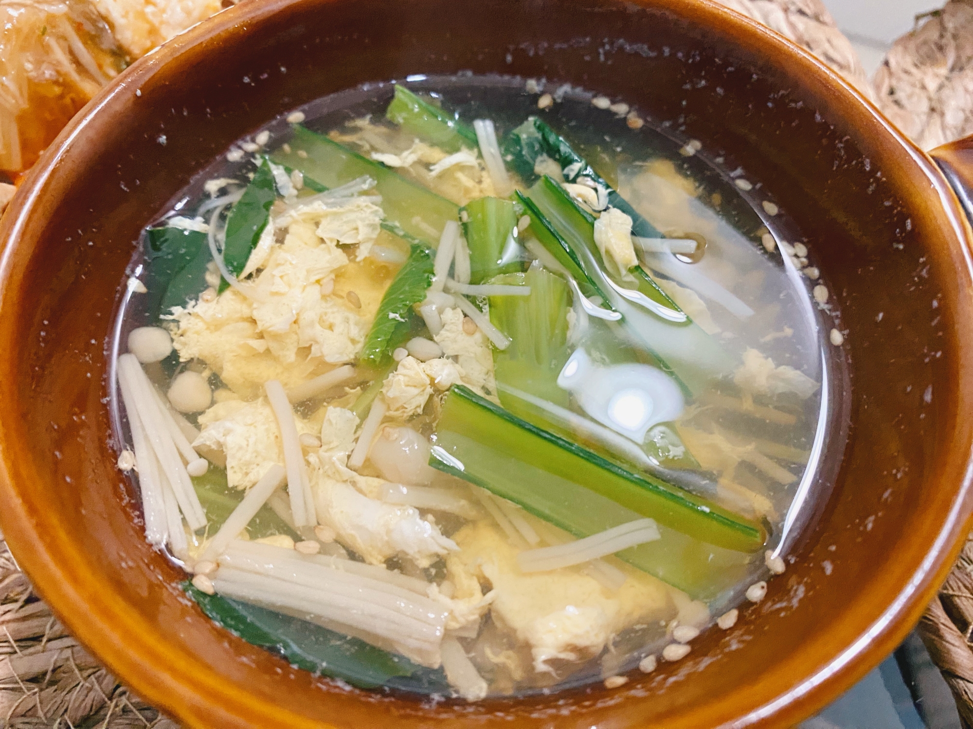 ♬ﾟ｡. 小松菜とふわふわ卵のスープ ﾟ*♬