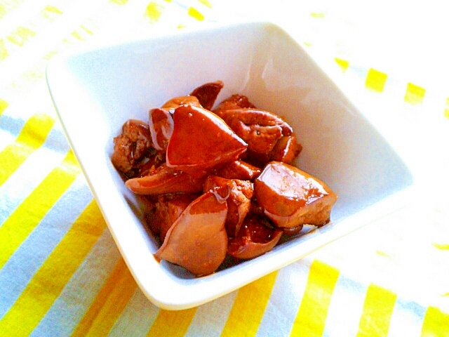 黄桃の缶詰シロップ活用!鶏肝の甘辛煮♡