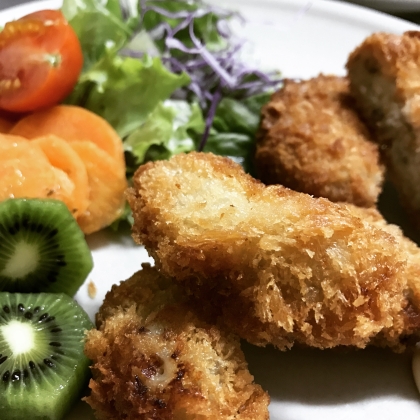 衣つけの前にオリーブオイルにつけるからか縮まずで美味しい！！！ごちそうさまでーす。