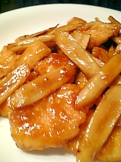 フライパンで簡単!鶏むね肉とごぼうの南蛮酢焼き♪