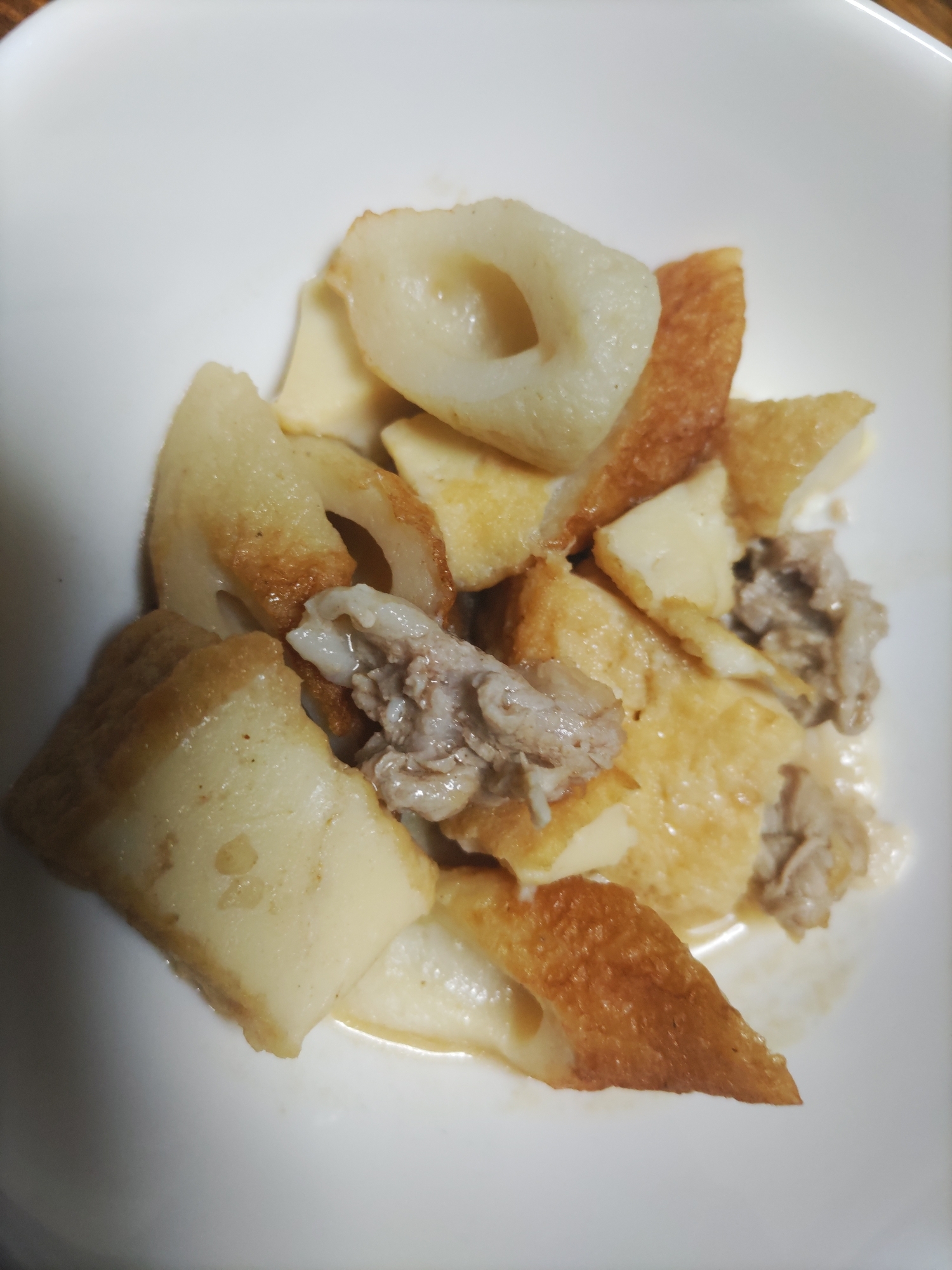 厚揚げとちくわと豚肉の煮物