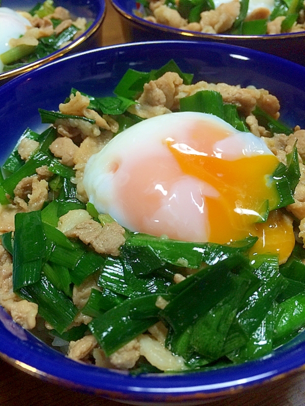 玉子がとろ～り♪ニラと豚バラのスタミナ丼