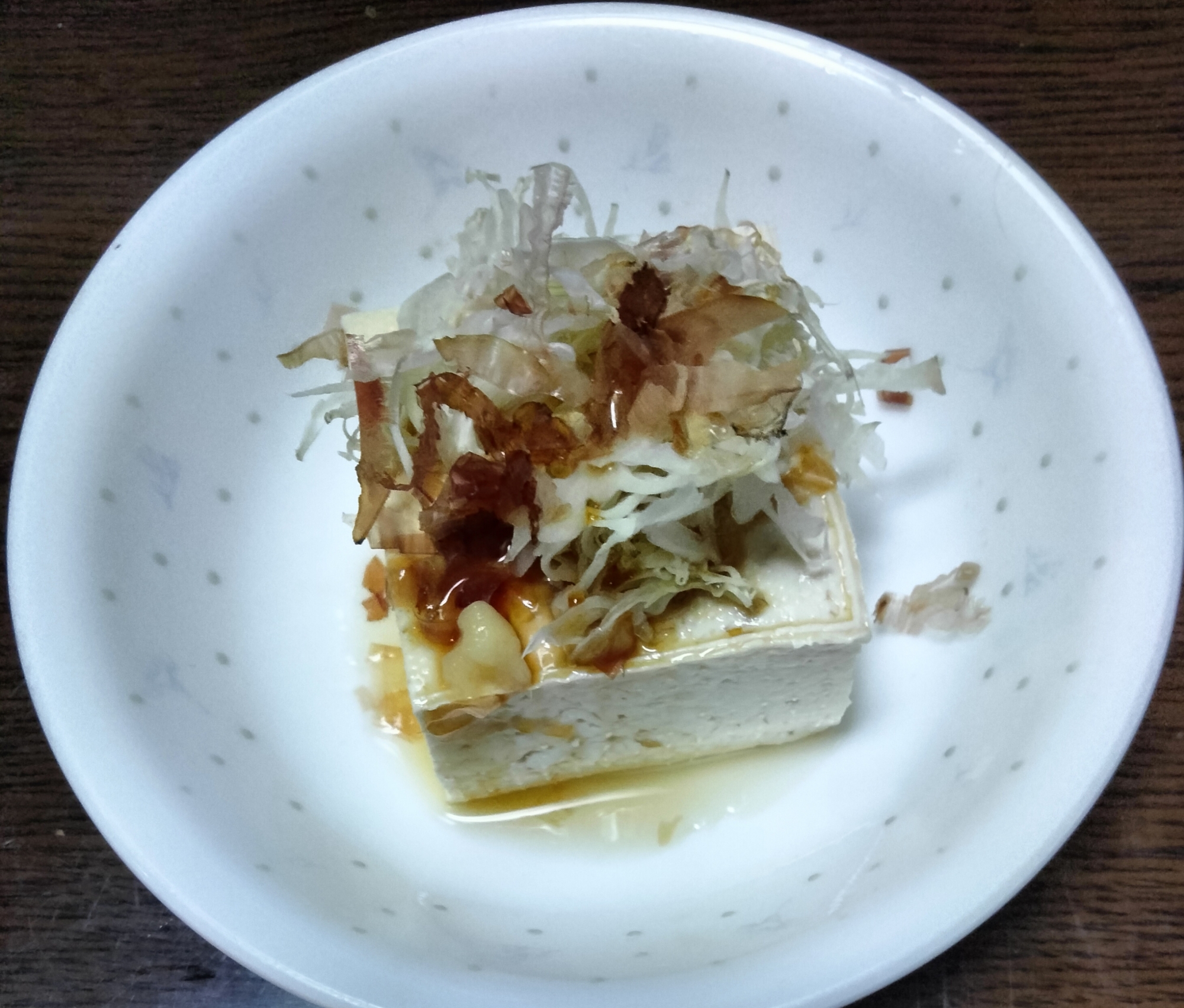 冷奴アレンジ キャベツ千切り&おかかのせて