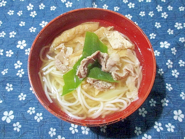 豚肉と油揚げとねぎのにゅうめん