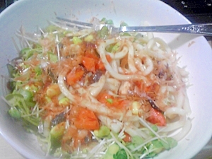 椎茸と空豆のバター風味の焼きうどん