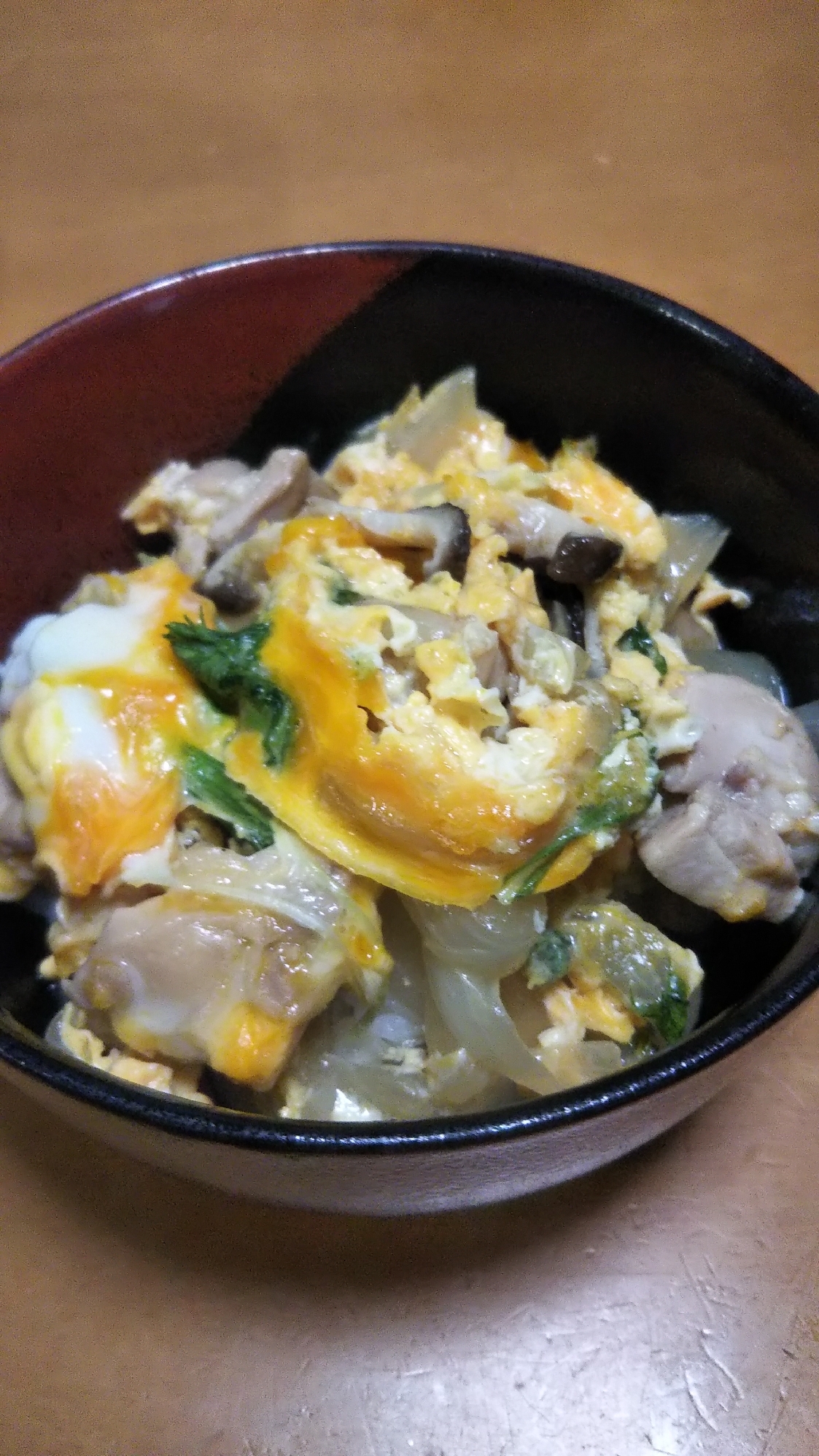 椎茸と水菜入り カサ増し親子丼