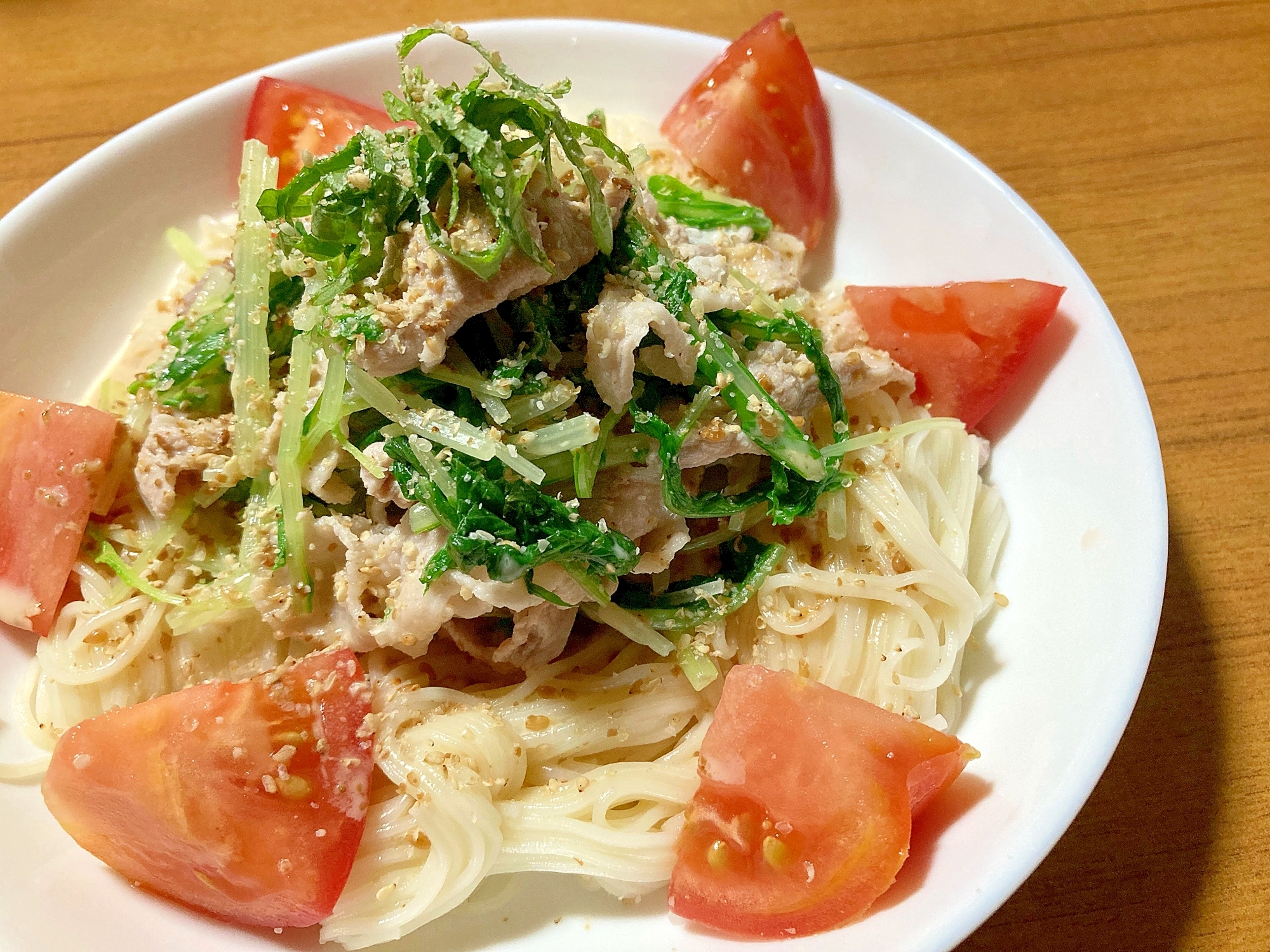 お店の味で夏バテ予防 ごまだれ豚しゃぶそうめん レシピ 作り方 By Nyoroki 楽天レシピ