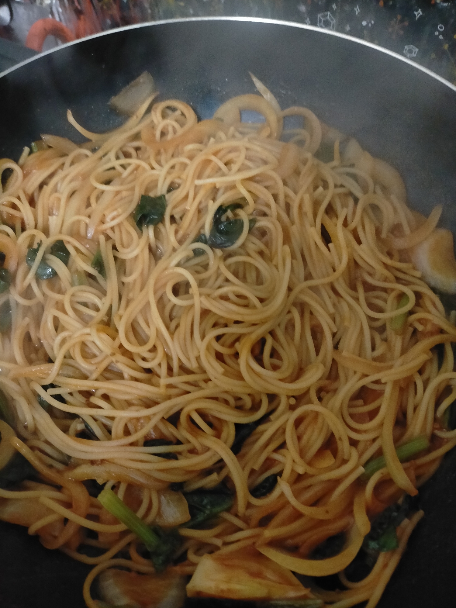 ほうれん草のミートソースパスタ