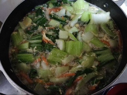 チンゲン菜スープで温まろうと思い、このレシピにたどり着きました。レシピありがとうございます！