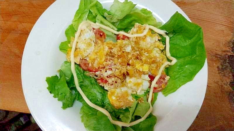 ミニトマトの卵炒め/サラダ菜敷
