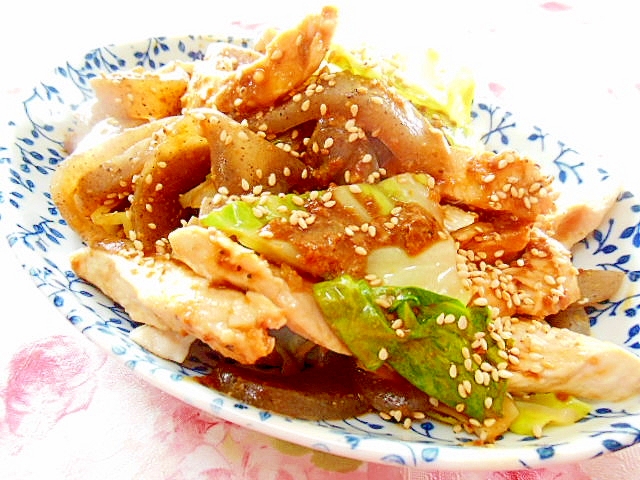 蒟蒻とキャベツと鶏胸肉の赤味噌炒め レシピ 作り方 By 小太郎１２１２ 楽天レシピ