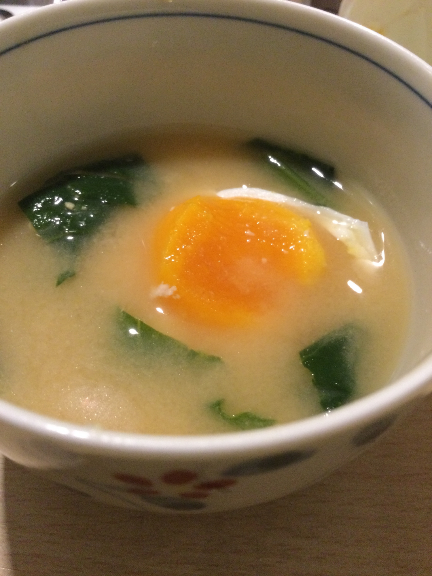 茹で卵とほうれん草の味噌汁♫