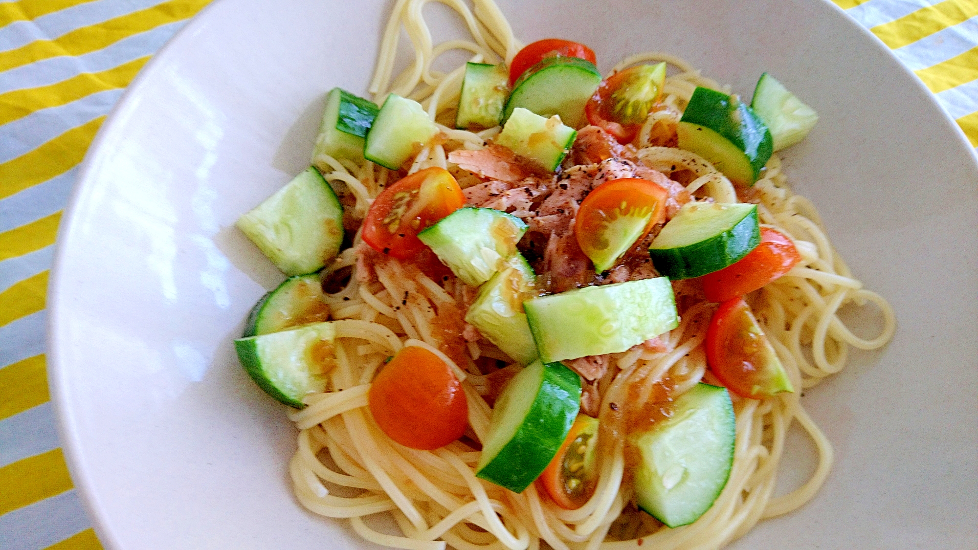 あっという間に作れるトマトキュウリツナパスタ