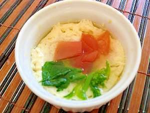 離乳食　レンジで簡単♪トマトと菜の花の茶碗蒸し