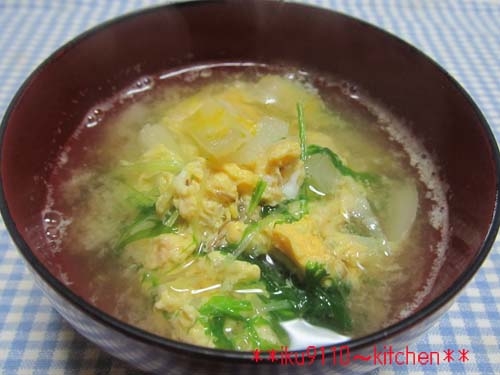 あごだし de 水菜と玉葱の卵とじお味噌汁