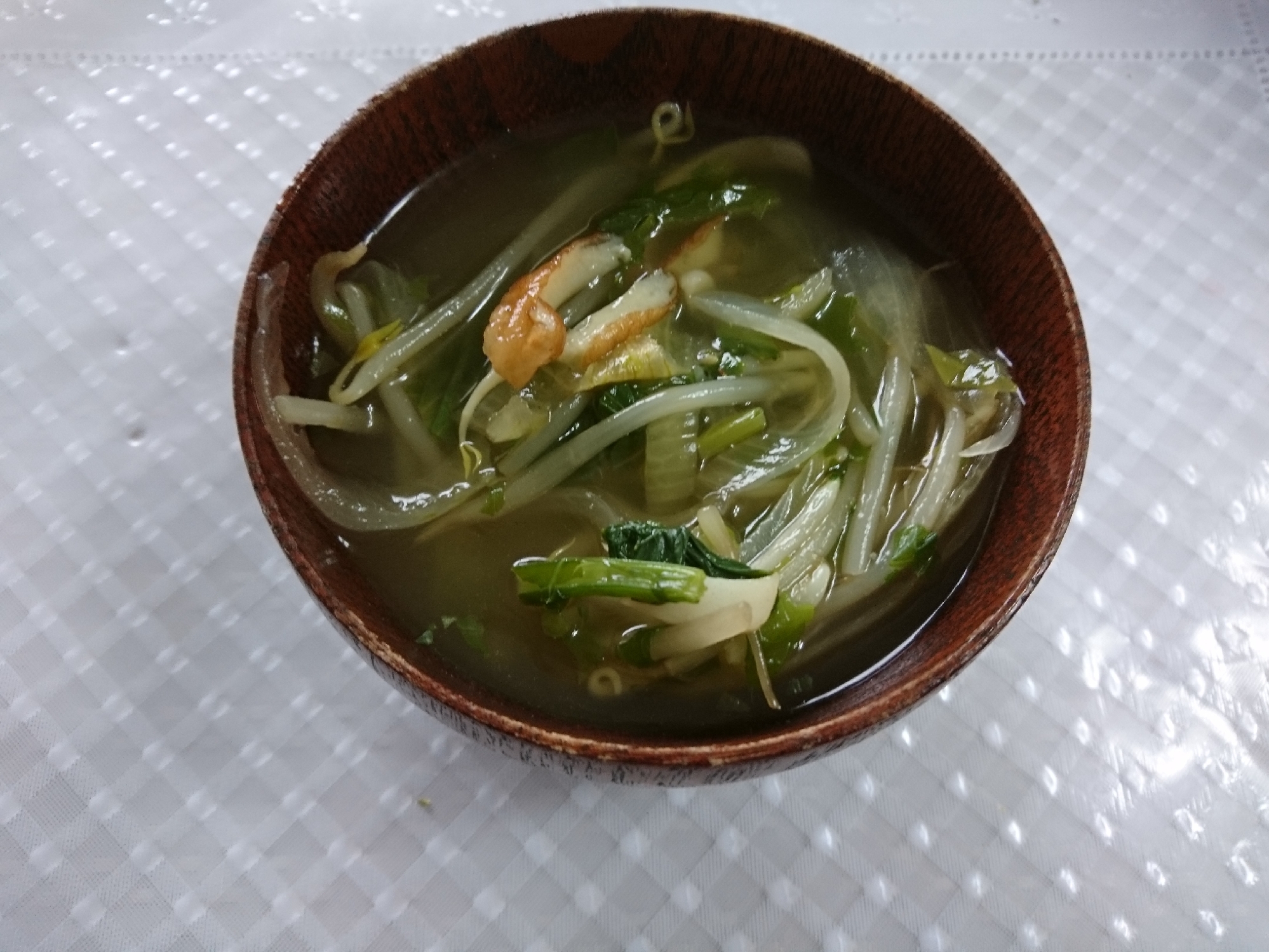 モヤシと小松菜と竹輪のスープ