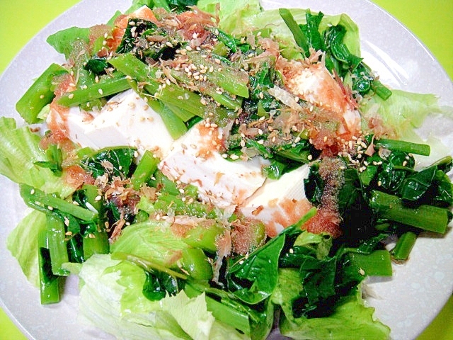 豆腐とつるむらさきの明太子サラダ