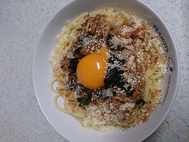 夜食に★納豆卵パスタ