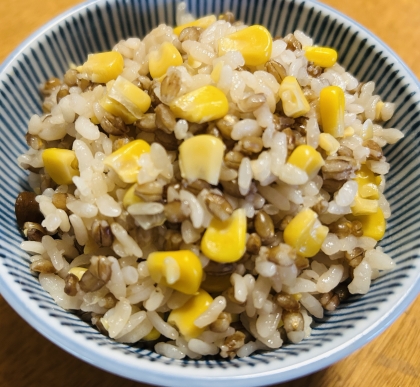美味しくできました。黒い粒は、もち麦です。