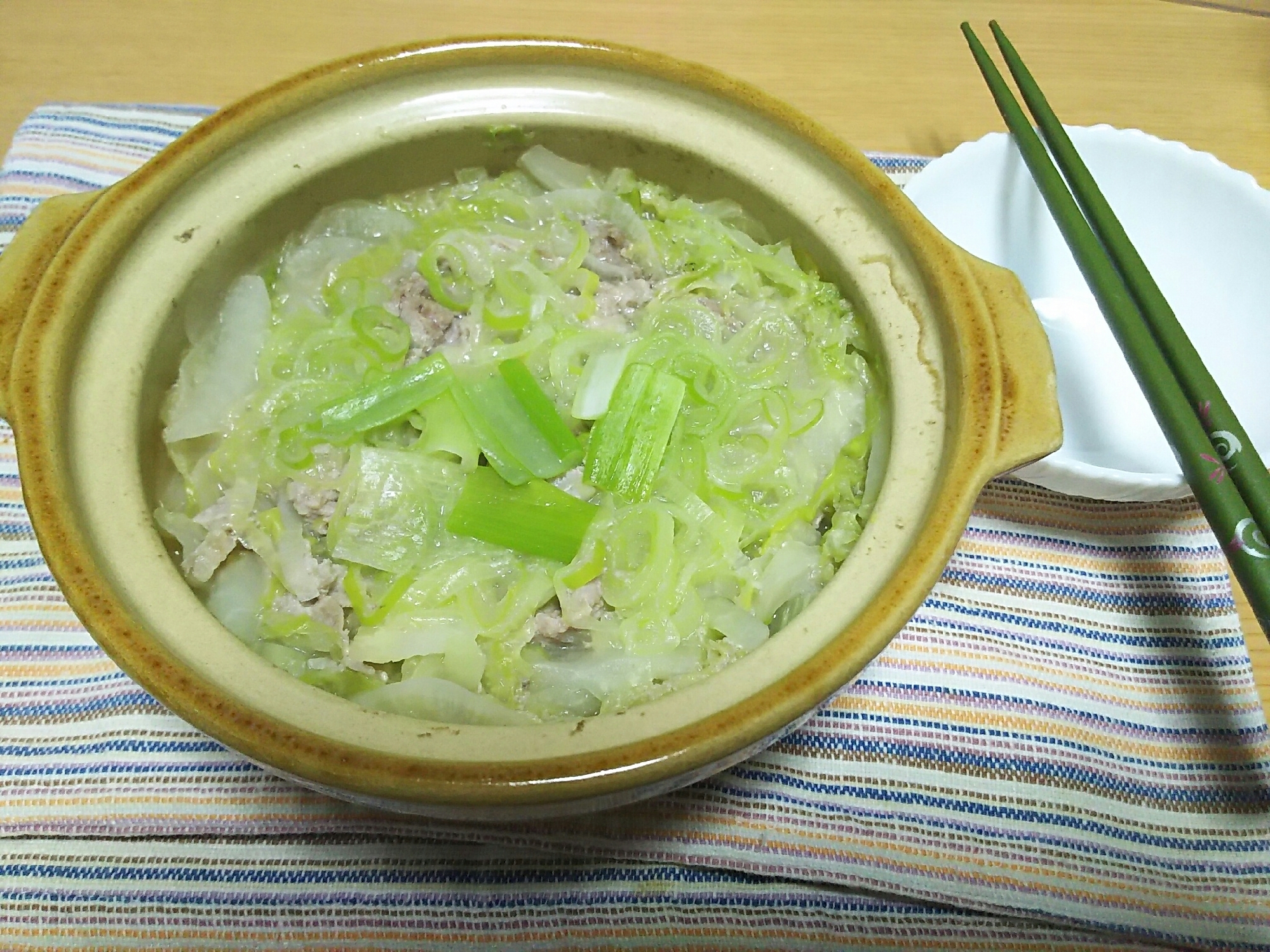 ネギ・白菜・豚肉の一人鍋【一人暮し手抜きご飯】