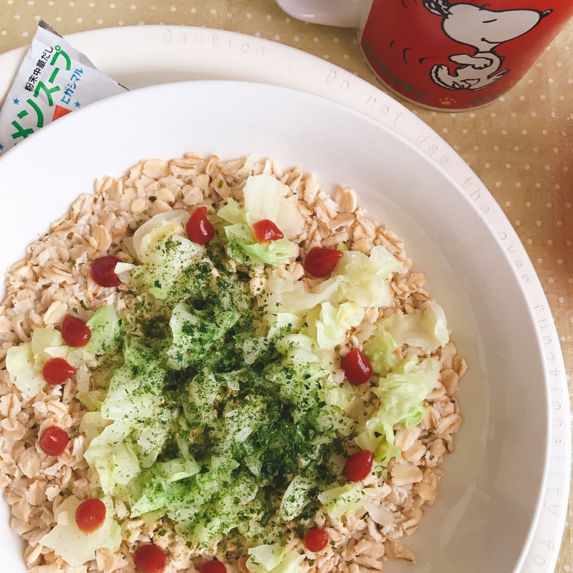 オートミール*中華だし味*蒸しキャベツ添え