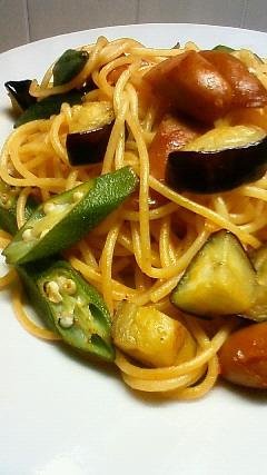 オクラ入り♪スイートチリパスタ
