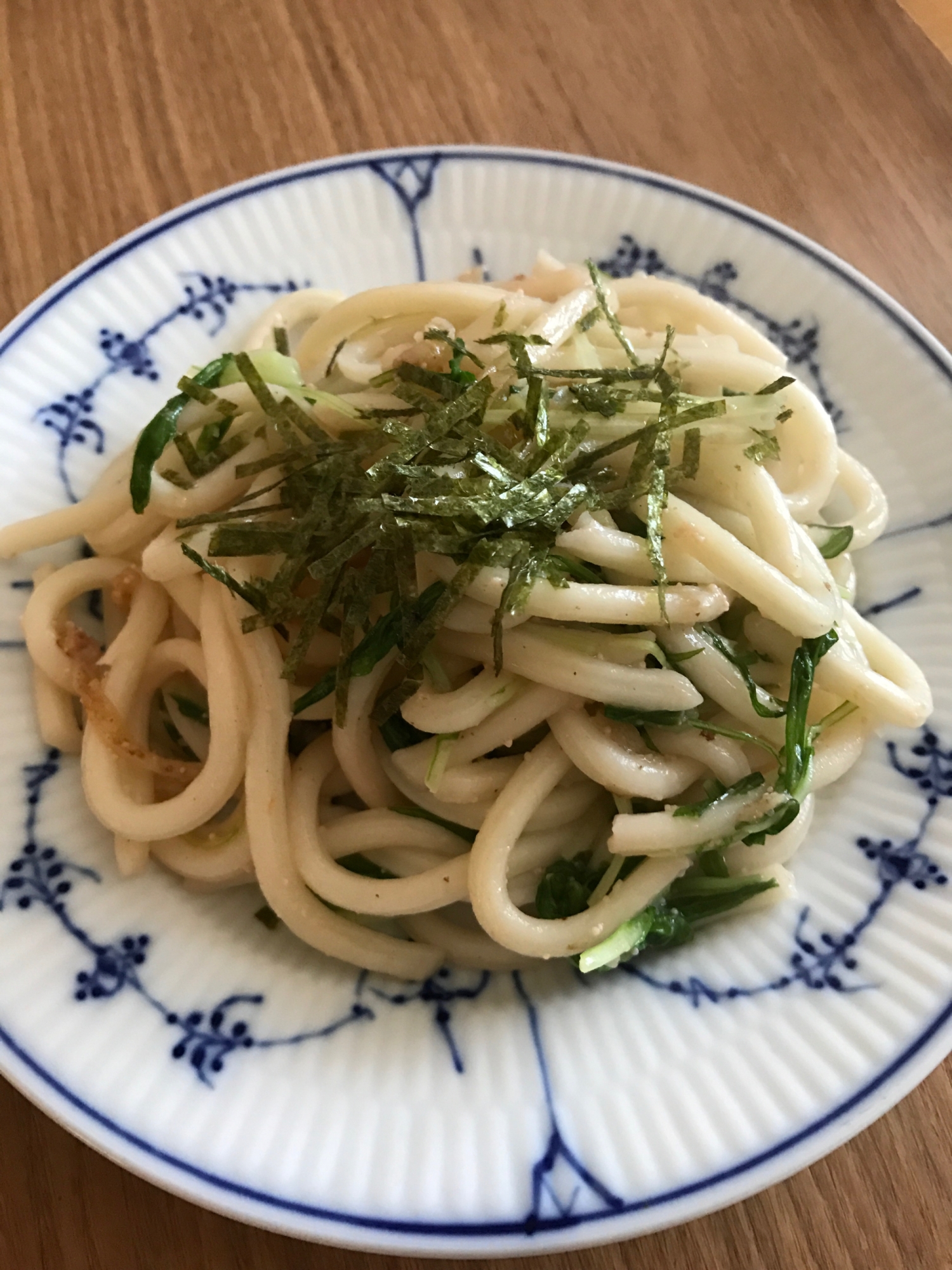 水菜とたらこパスタソースの焼きうどん