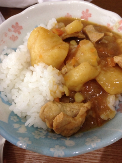 野菜カレー　フライドチキンの下茹でスープ活用