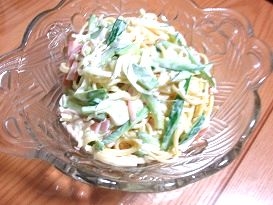 作ったスパサラはあまりおいしくない事が結構あって何年か作っていませんでしたがおいしくできたので感動です（*^^*）感謝です♡