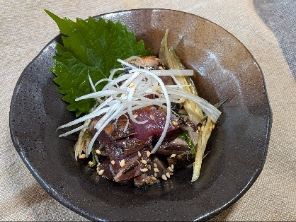美味しさ新発見♡かつおのたたきの大葉ネギ和え