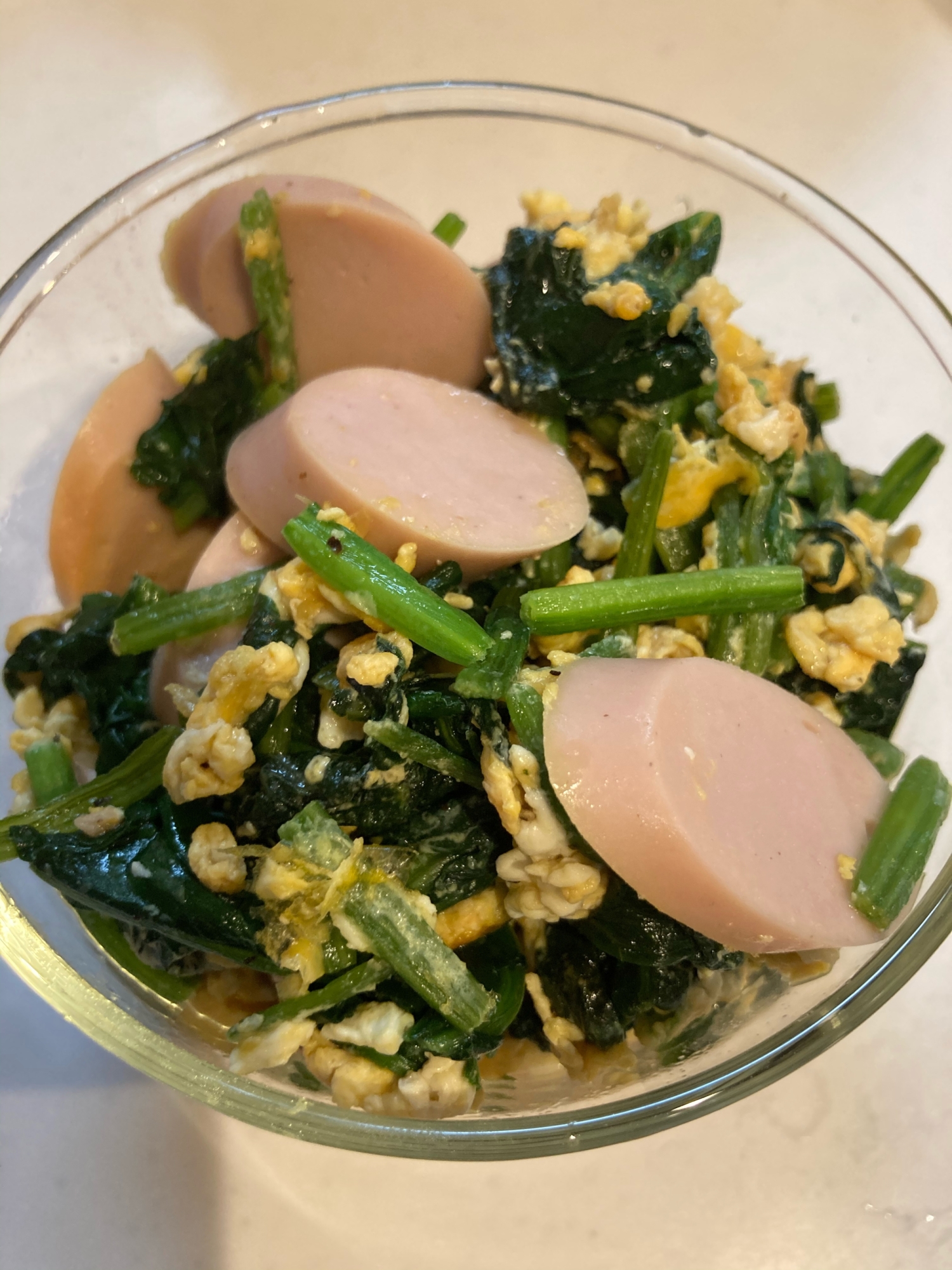 ワンパンで!ほうれん草の三色炒め