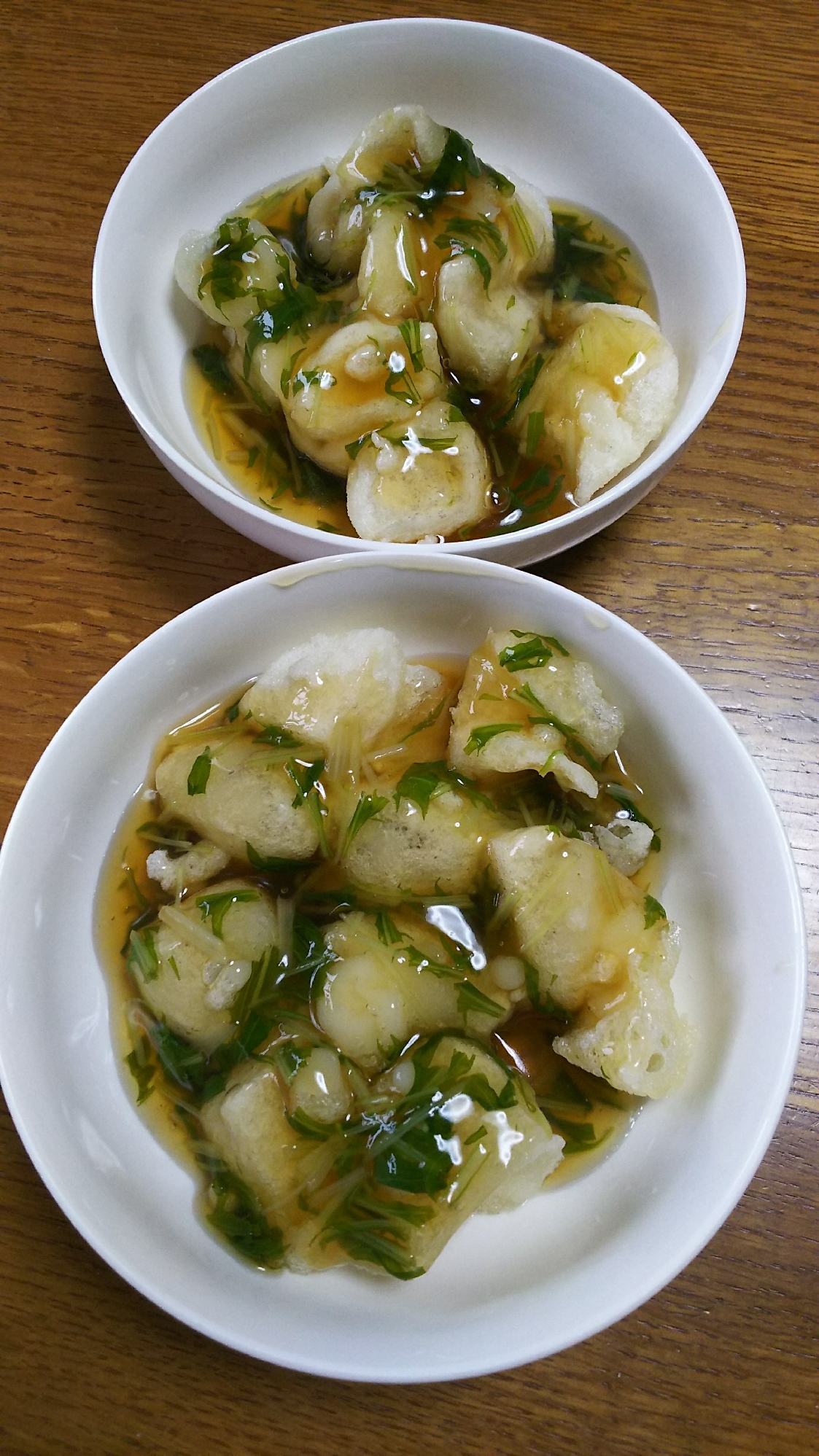 揚げ餅の水菜餡かけ