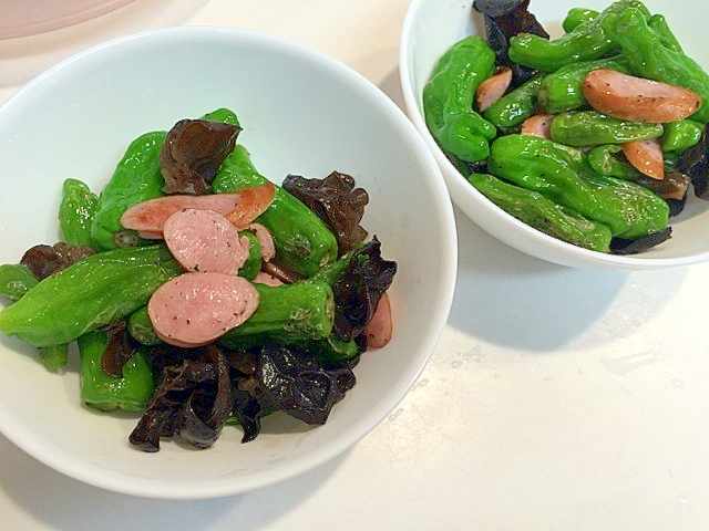 夏バテ解消☆ししとうとキクラゲの簡単塩炒め