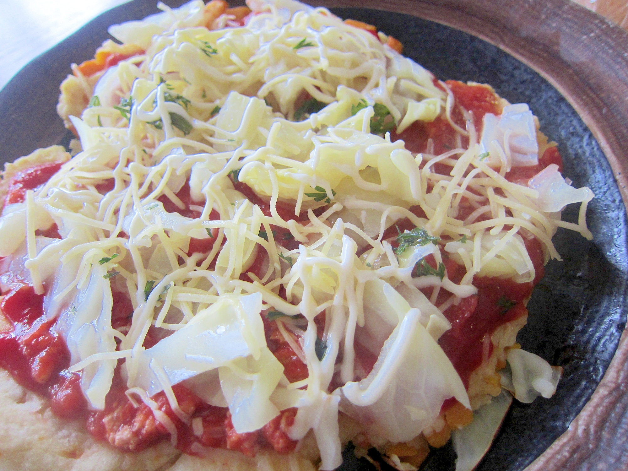 南瓜の鶏挽肉トマトソースピザ