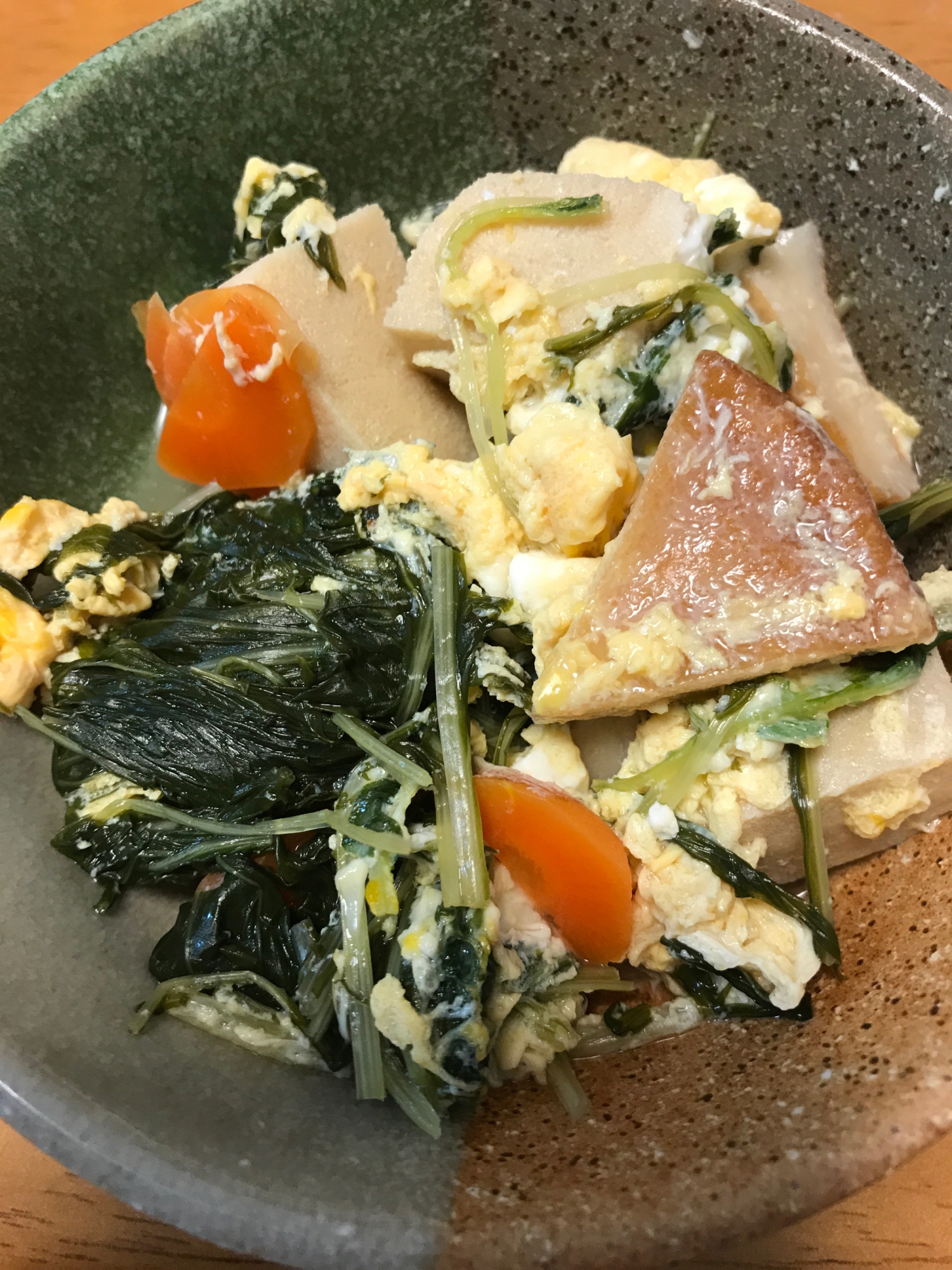 高野豆腐と水菜の卵とじ