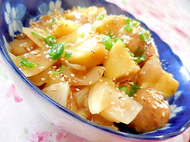 ポン酢de❤サラダ玉葱と薩摩芋と肉団子の甘酢和え❤